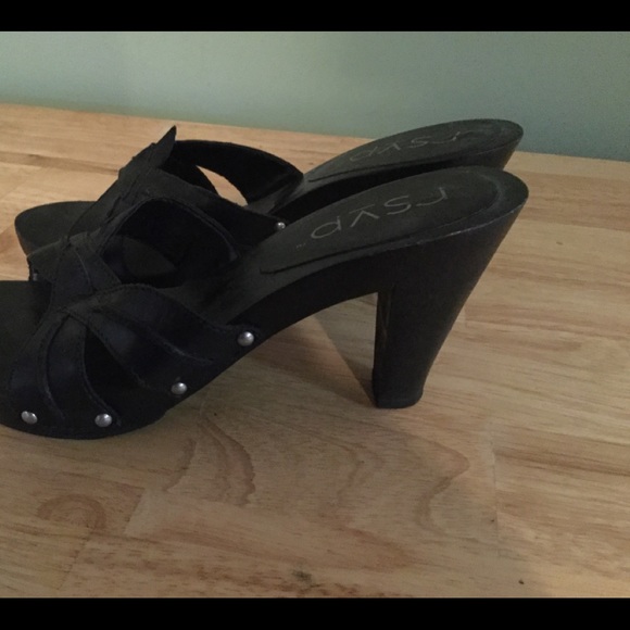 NEW rsvp Brazilian Leather Wooden Slides Black 7 - Picture 3 of 6